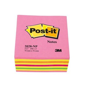 3M Post-it kubus, 76x76 mm, neon, stor blok m/450 blade.