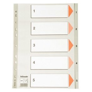Numerisk register 1-5 A4, plast, gr