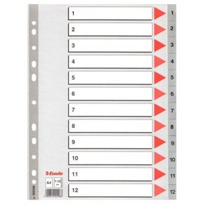 Numerisk register 1-12 A4, plast, gr.