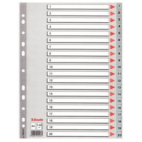 Numerisk register 1-20 A4, plast, gr.