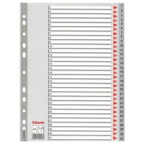 Numerisk register 1-31 A4, plast, gr.