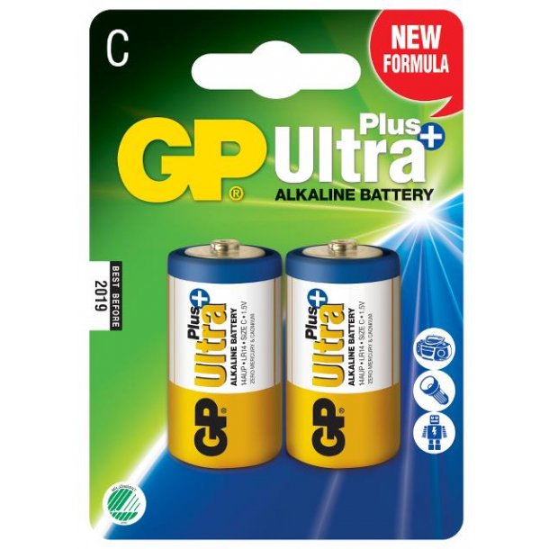 GP Ultra Plus+ Alkaline C/LR14 batteri 2-pak