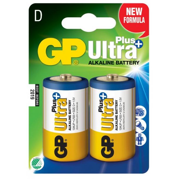 GP Ultra Plus+ Alkaline D/LR20 batteri 2-pak