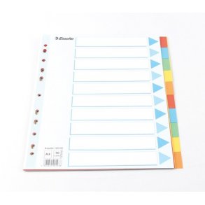 Faneblade A4, karton, 10-delt i farver.