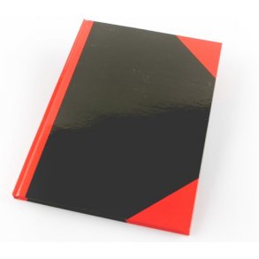Notesbog A5, 80 sider linieret, sort/rd.