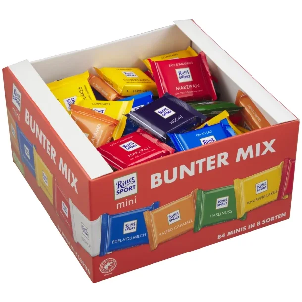 Chokolade Ritter Sport Ass. 5 gr. 84 stk